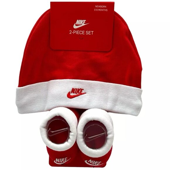Nike Other - Nike Baby Boy's/Girl's Hat and Booties 2-Piece Set Size 0-6 Months Red/White
